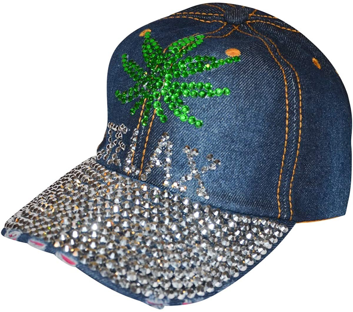Weed Hat for Women Rhinestone Hat, Bedazzled Bling Baseball Caps, Distressed Hat, Fancy Denim Bejeweled Hats