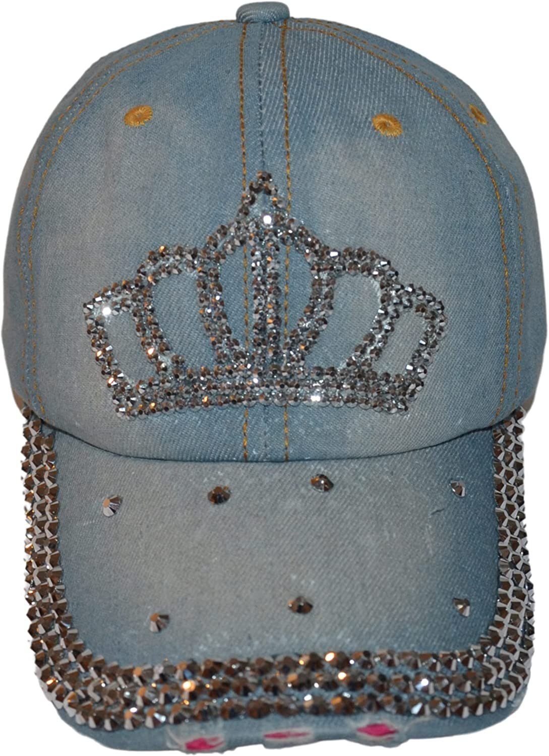 Popfizzy Bling Hat for Women and Girls, Fun Rhinestone Baseball Cap, Bejeweled Distressed Denim Hat, Bling Gifts for Women