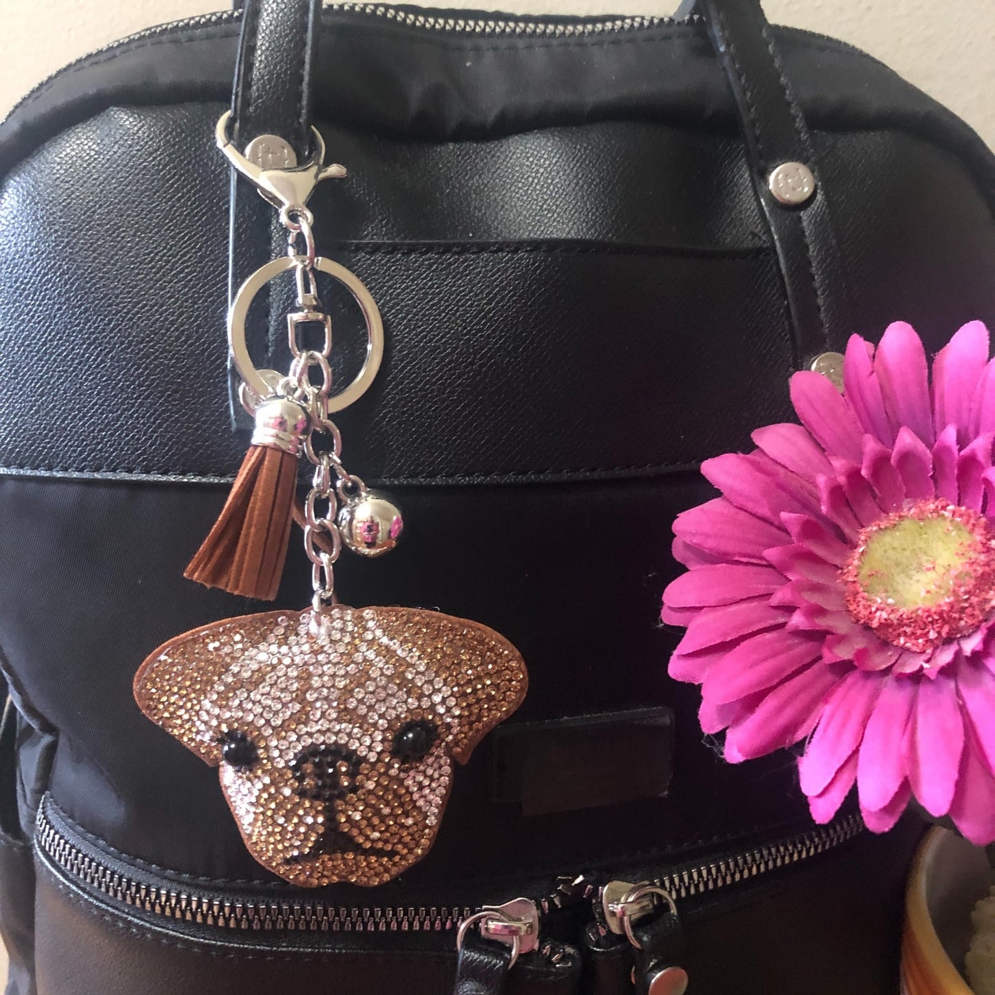 Popfizzy Rhinestone English Bulldog Keychain for Women and Girls, Bull Dog Backpack Keychain, Bling Gifts for Women