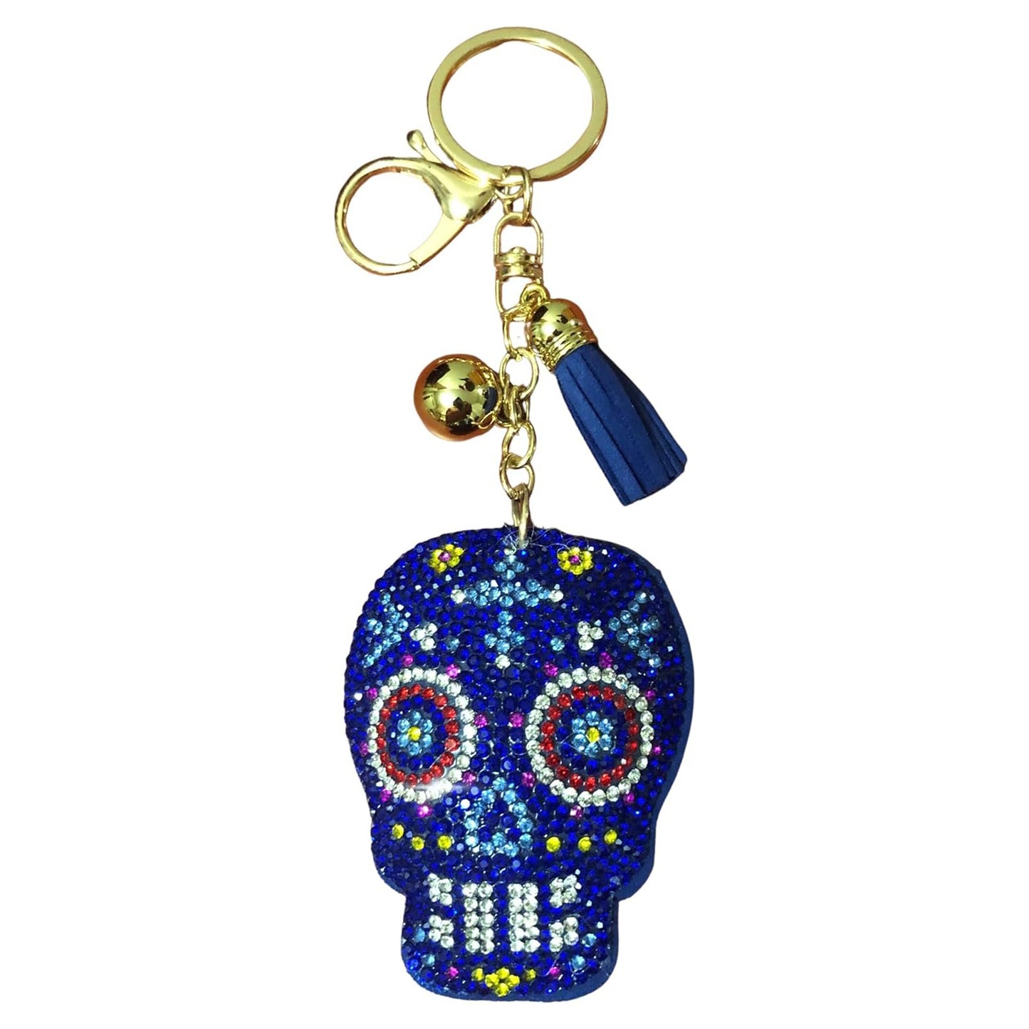 Popfizzy Rhinestone Blue Sugar Skull Keychain for Women and Girls, Bling Sugar Skull Gifts