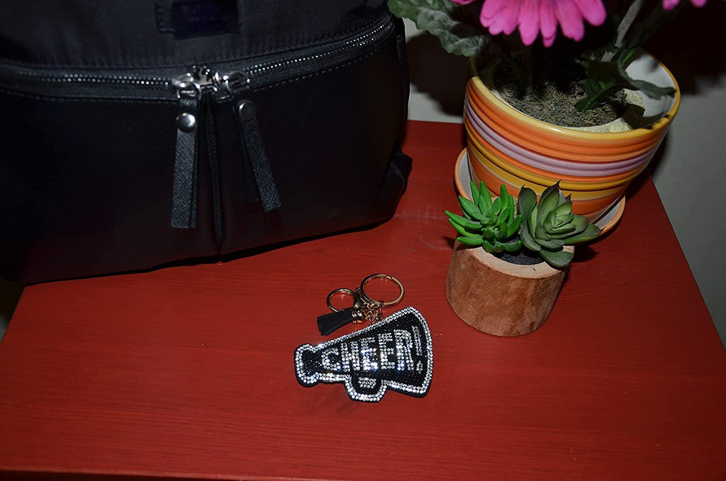 Popfizzy Silver and Black Cheer Keychain for Women and Girls, Cheerleader Bag Charm