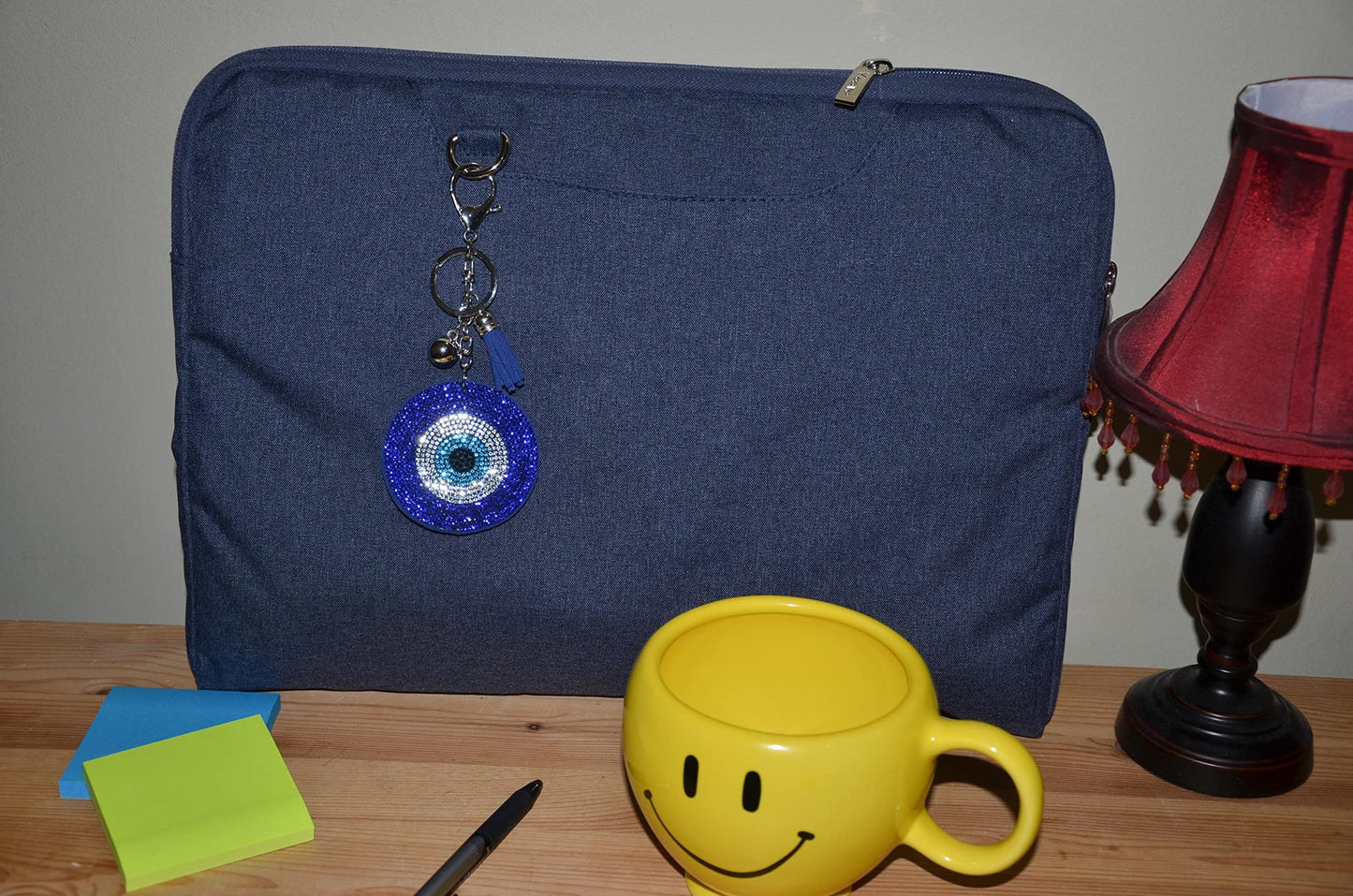 Popfizzy Rhinestone Blue Evil Eye Keychain for Women, Girl’s Backpack Key Fob, Bling Purse Charm for Handbags, Bag Charms