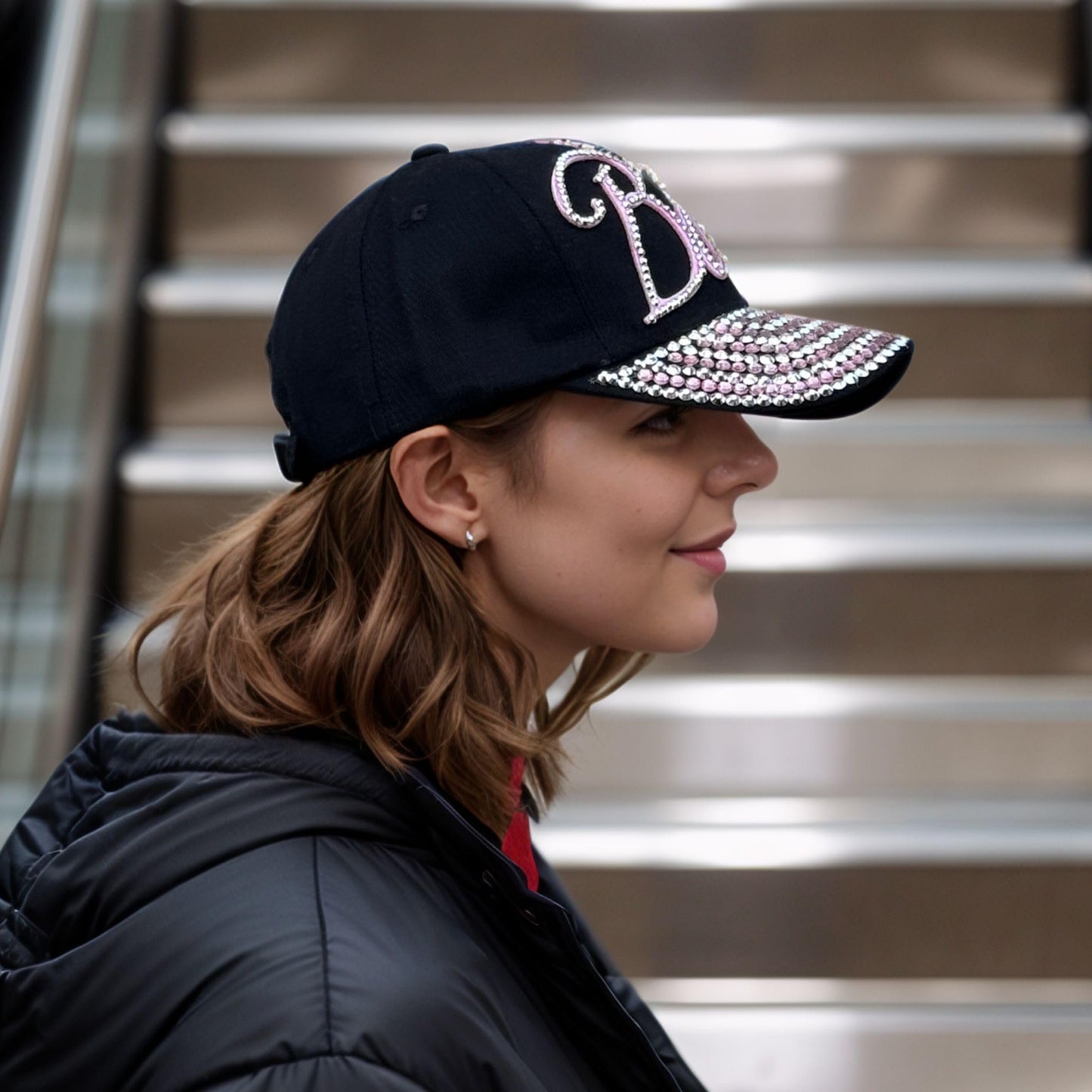 Popfizzy Rhinestone Boss Hat for Women, Bling Black Baseball Cap with Words, Female Boss Gift, Fancy Ballcap, One Size (Boss)