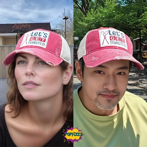 Popfizzy Lets Get Toasted Hat for Men and Women, Funny Drinking Gifts, Jersey Shore Trucker Hats for Adults, Adult Humor Caps