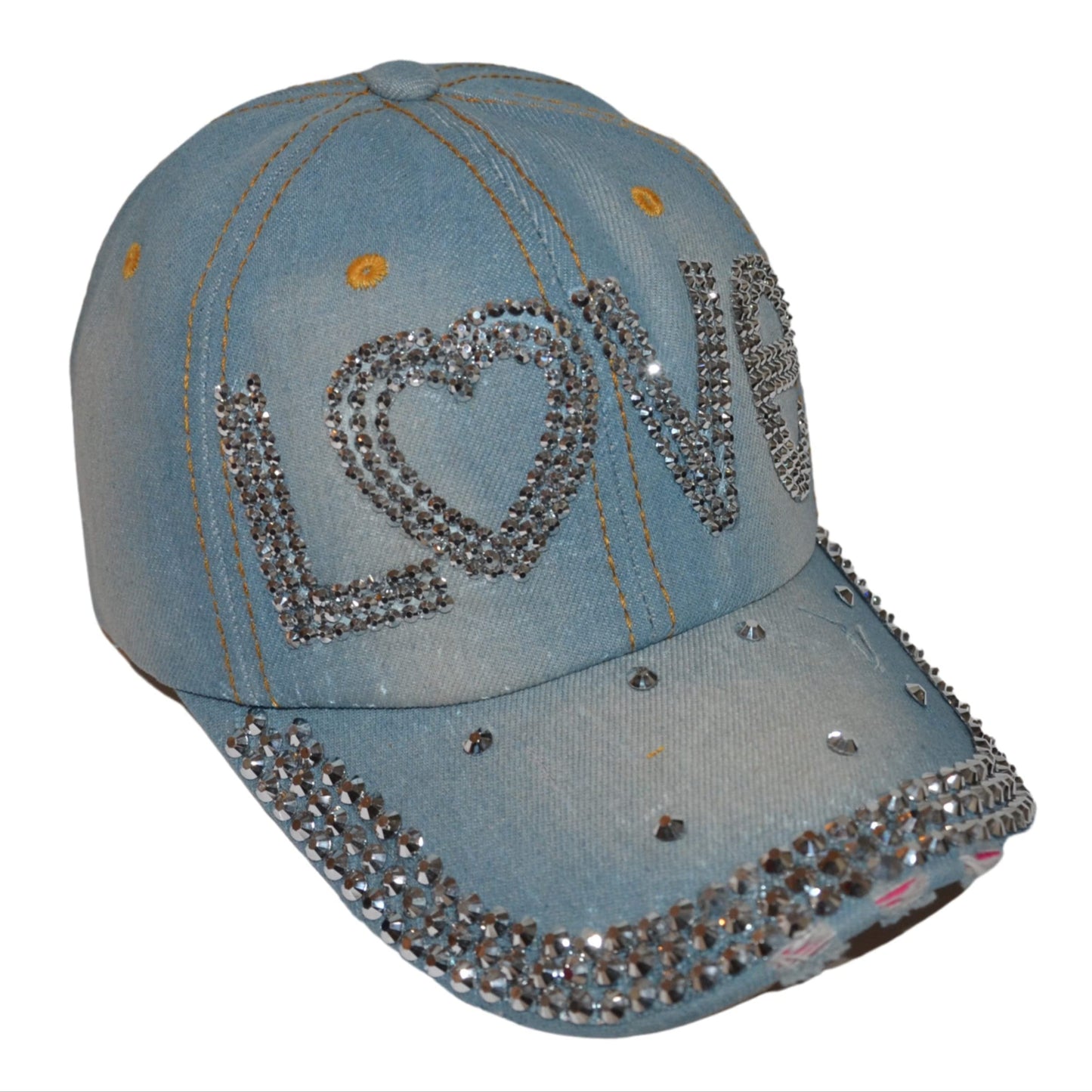 Popfizzy Women’s Love Hat, Bling Blue Denim Adult Baseball Hat