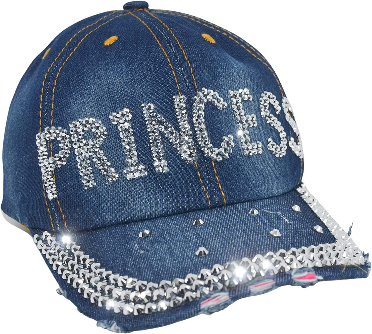 Bedazzled Princess Crown Rhinestone Hat, Bling Denim Baseball Cap for Women