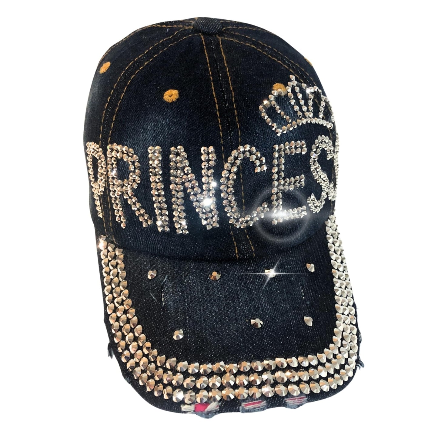 Bling Princess with Crown Rhinestone Hat for Women, Bedazzled Denim Blue, One Size Fits All