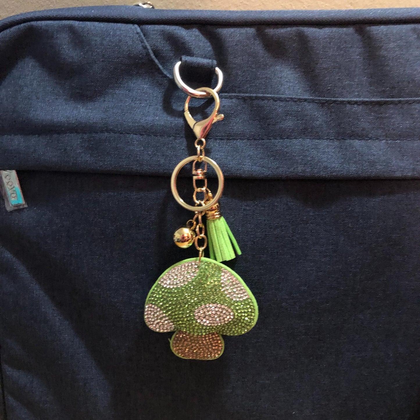 Popfizzy Rhinestone Green Mushroom Keychain for Women, Sparkly Mushroom Purse Charm, Bling Shroom Gifts for Women