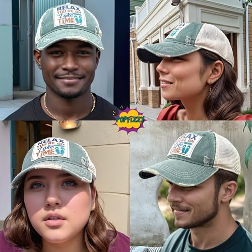 Popfizzy Relax You're on Lake Time Hat, Vintage Trucker Hat, Mesh Back Baseball Cap, Fun Lake Life Gifts for Women and Men