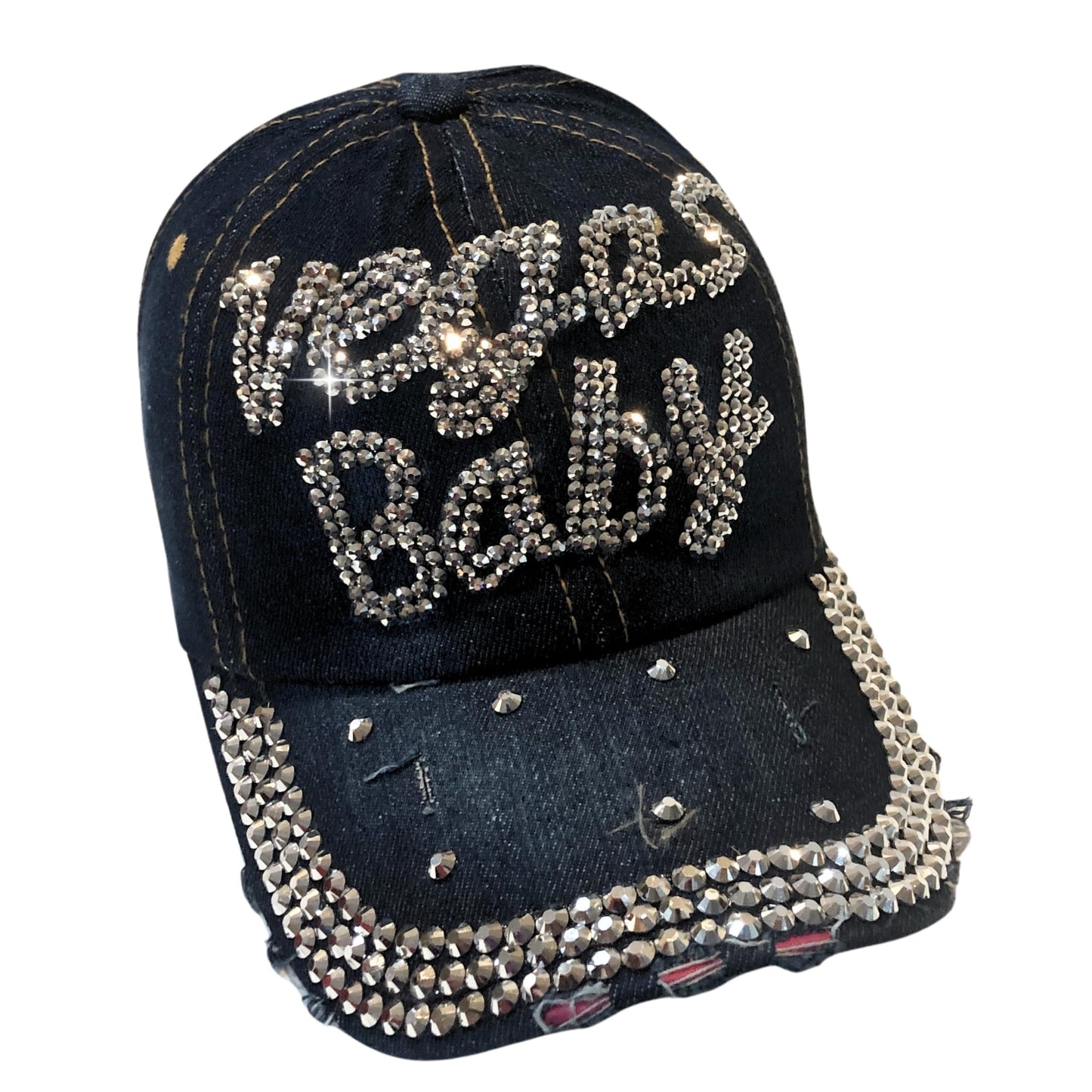 Popfizzy Women's Vegas Baby Hat, Black Baseball Cap with Rhinestones, Las Vegas Souvenir