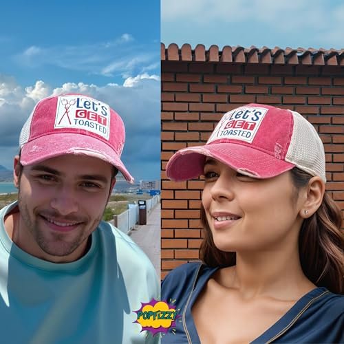 Popfizzy Lets Get Toasted Hat for Men and Women, Funny Drinking Gifts, Jersey Shore Trucker Hats for Adults, Adult Humor Caps