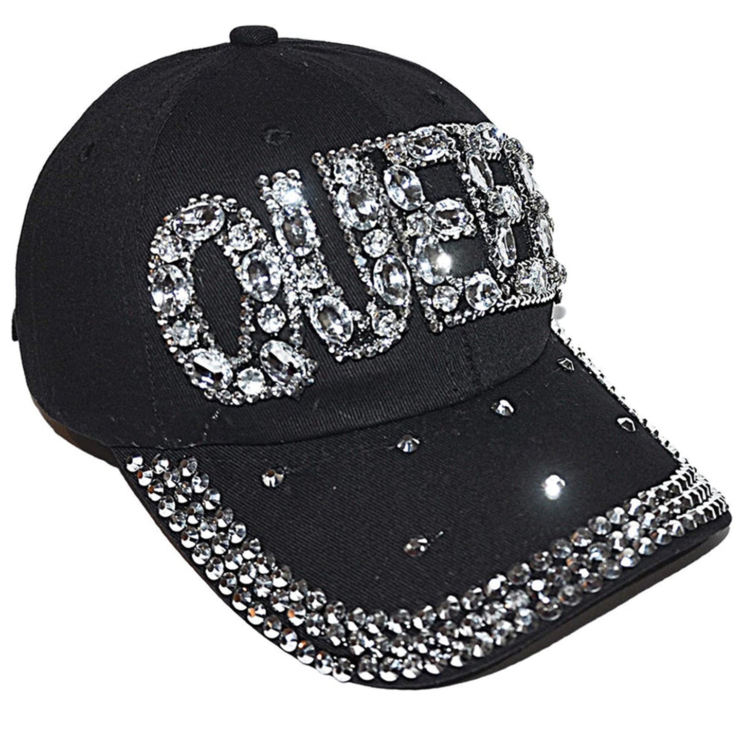 Popfizzy Rhinestone Queen Hat for Women, Bling Trucker Hat, Black Sparkle Ball Cap, Queen Baseball Caps