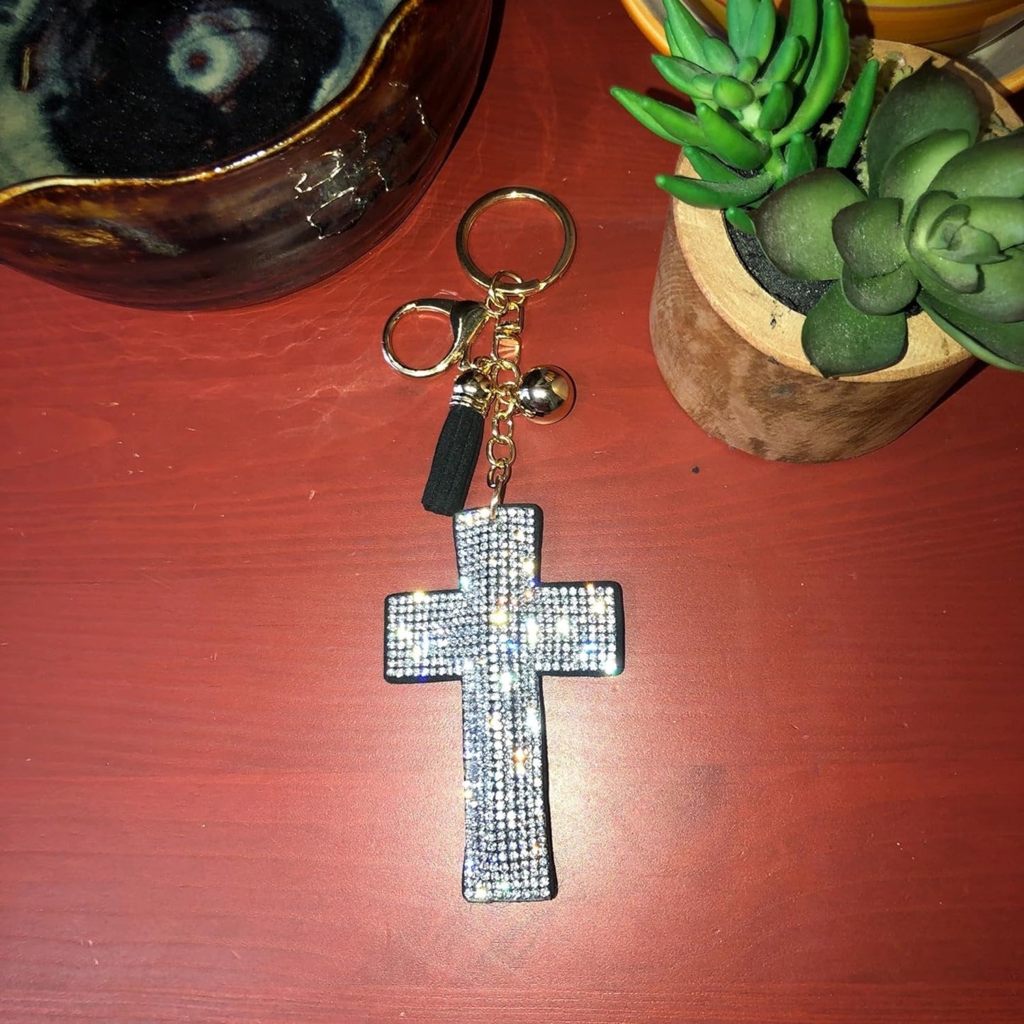 Popfizzy Bling Cross Keychain Accessories for Women, Rhinestone Keychain, Car Keys Keychain Charms, Cute Purse Charms for Handbags