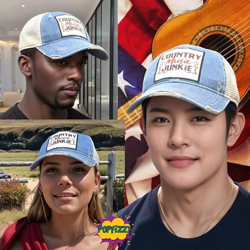 Popfizzy Country Music Junkie Hats for Women and Men, Country Music Gifts for Adults, Funny Trucker Hats, Adult Humor Caps