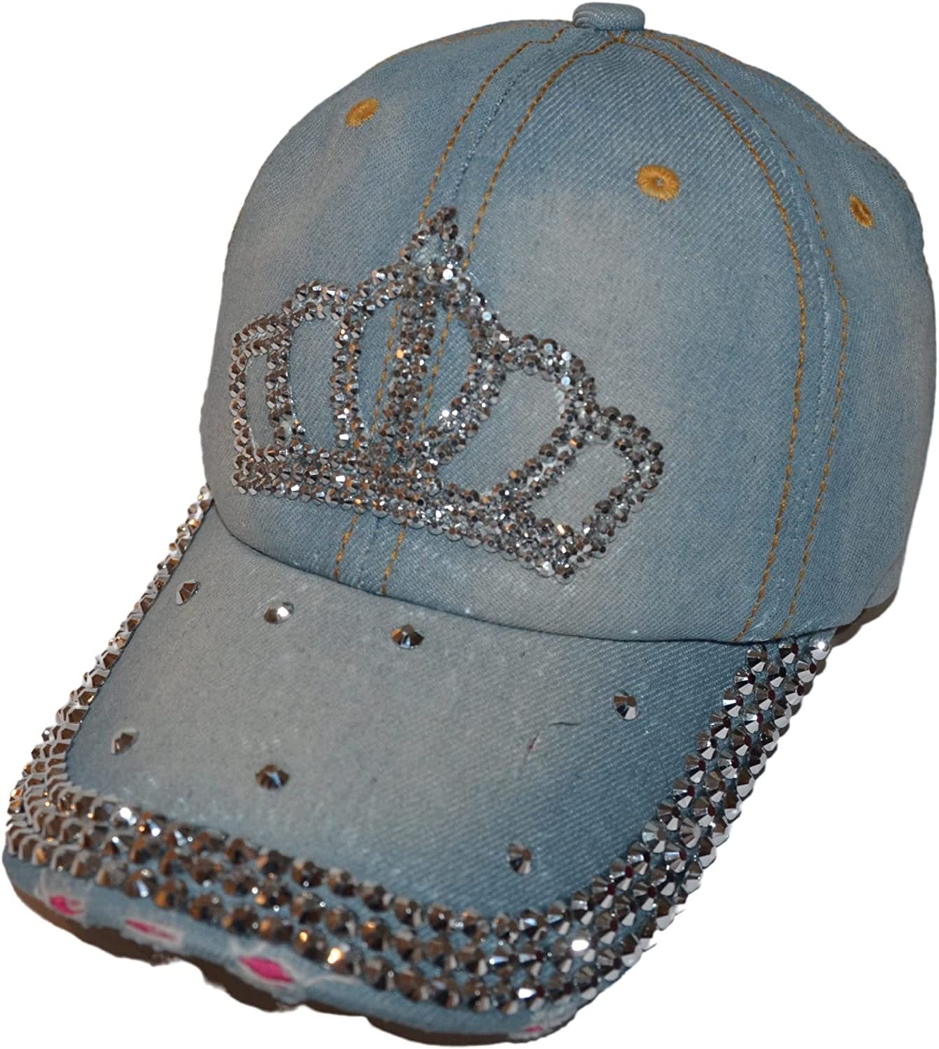 Popfizzy Bling Hat for Women and Girls, Fun Rhinestone Baseball Cap, Bejeweled Distressed Denim Hat, Bling Gifts for Women