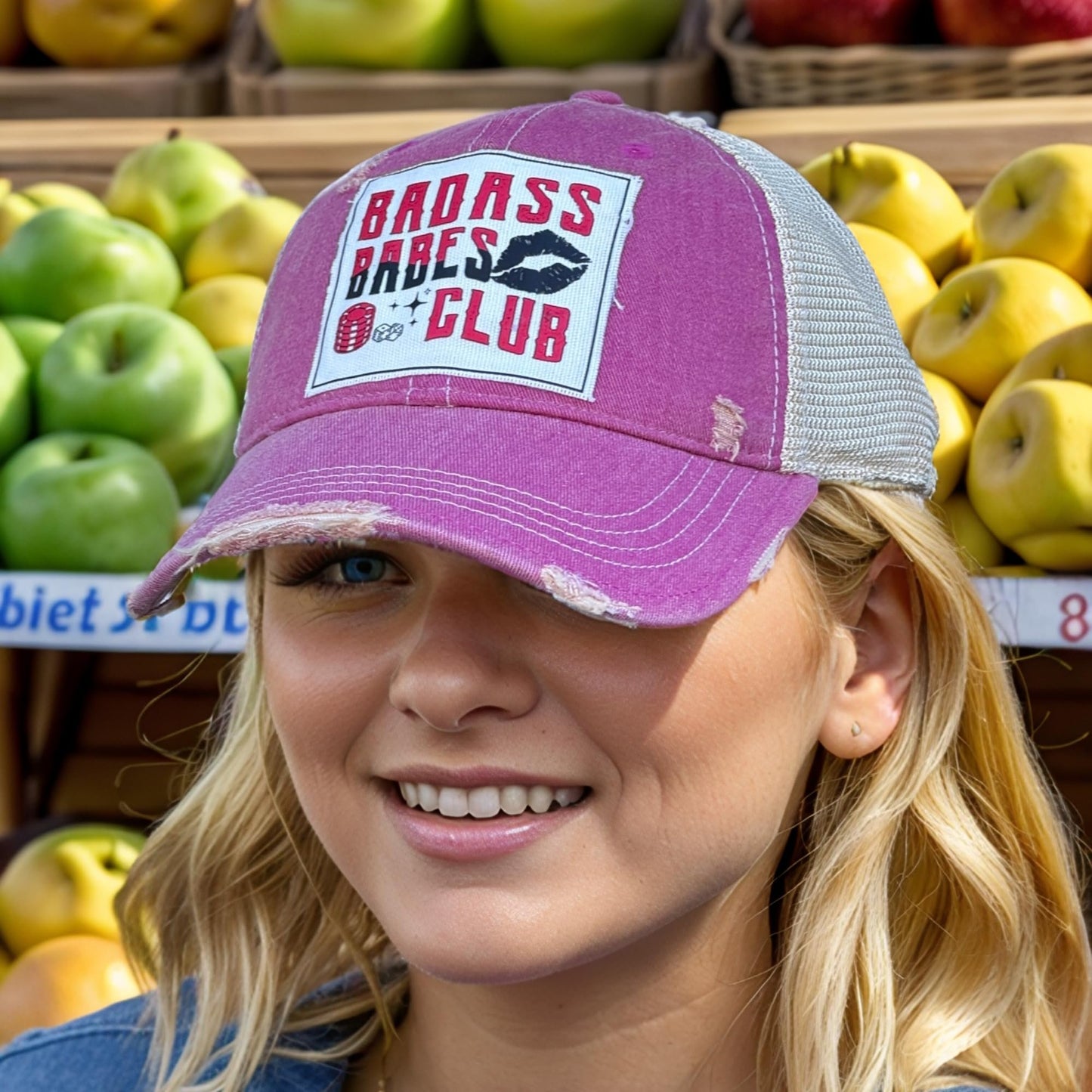 Popfizzy Badass Babes Club Funny Vintage Trucker Hats for Women, Adult Humor Cap, Distressed Baseball Cap (Badass Babes Club)