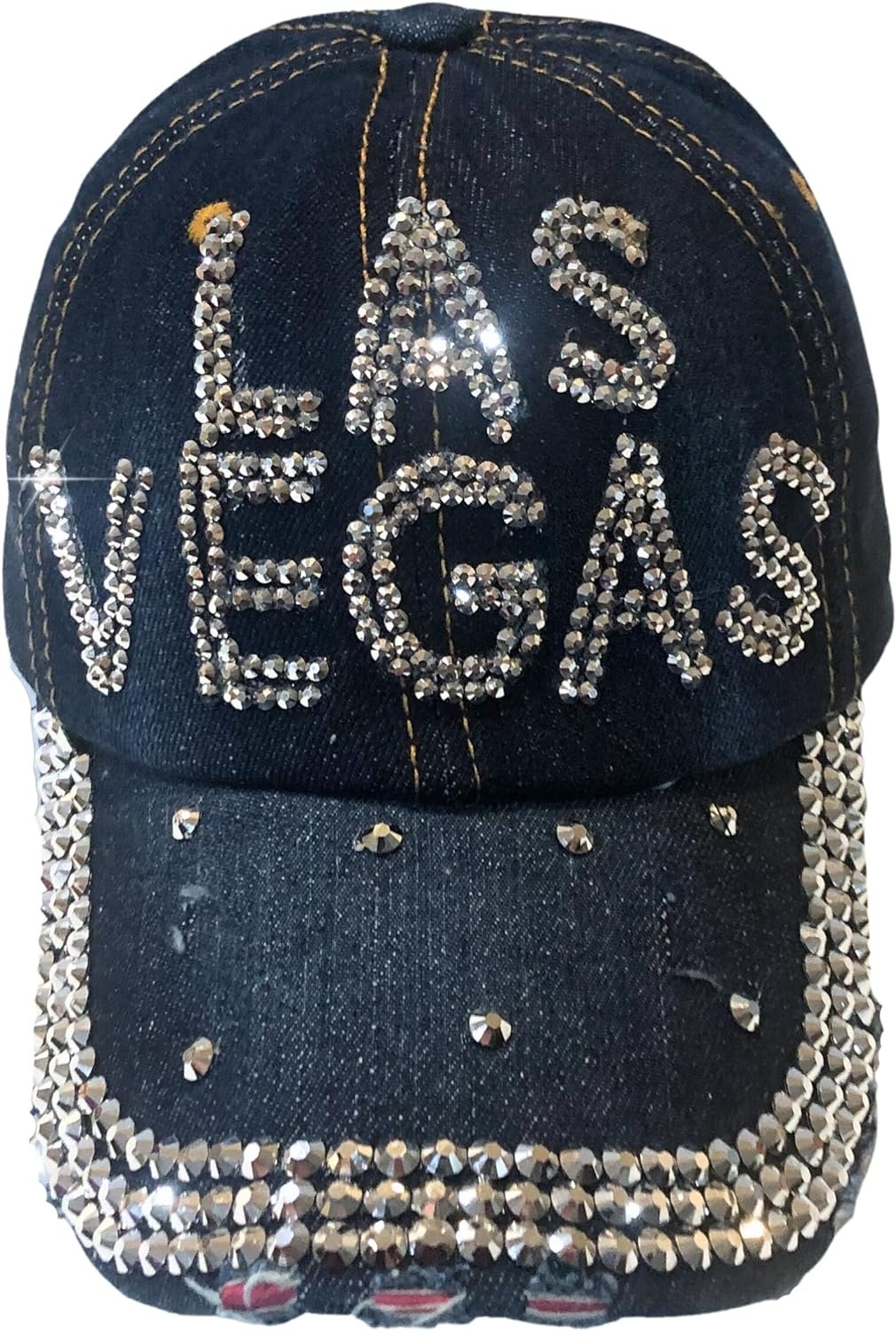 Popfizzy Las Vegas Hat for Women, Adult Distressed Bling Denim Blue Hat