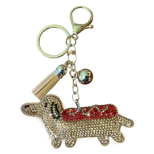 Popfizzy Dachshund Keychain for Women and Girls, Weiner Dog Backpack Key Chain, Bling Purse Charms, Gifts for Dog Lovers