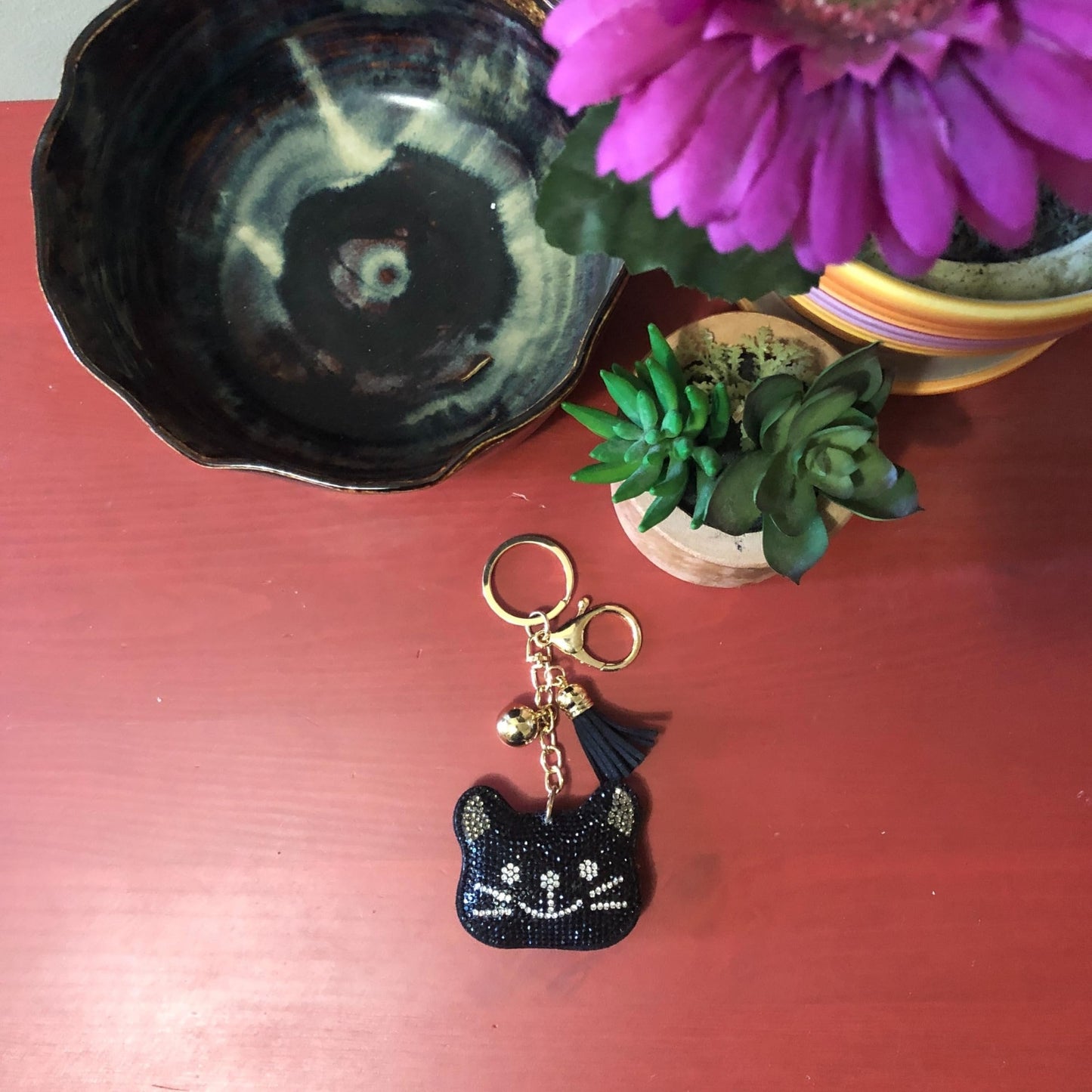 Popfizzy Bling Black Cat Keychain for Women, Cat Key Chains for Car Keys, Cat Keychain Accessories, Cat Gifts for Cat Lovers
