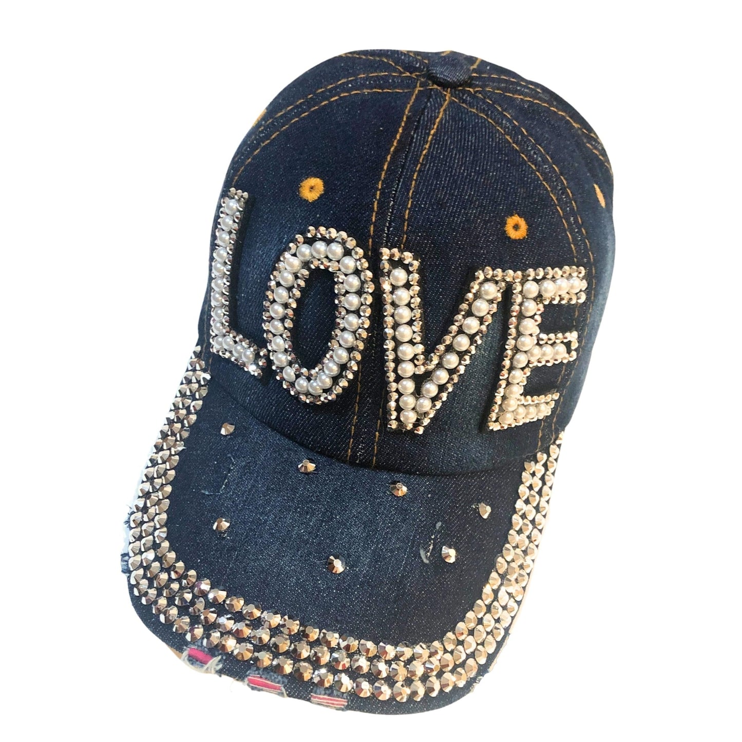 Bling "LOVE" Rhinestone Denim Hat, Bedazzled Baseball Cap for Women