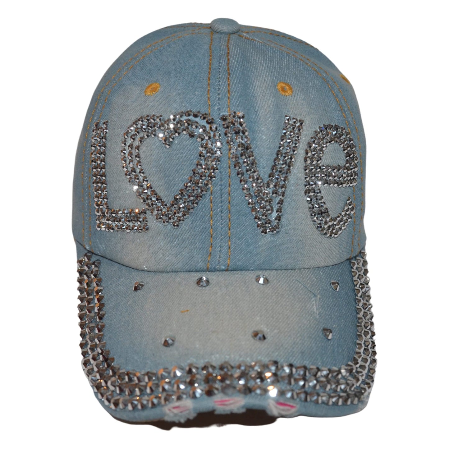 Popfizzy Women’s Love Hat, Bling Blue Denim Adult Baseball Hat