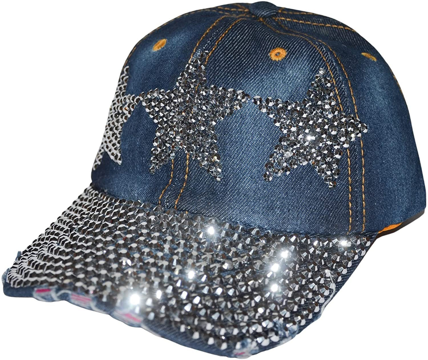 Star Hat for Girls and Women Rhinestone Hat, Bedazzled Baseball Caps, Distressed Hat, Fancy Denim Bejeweled Hats