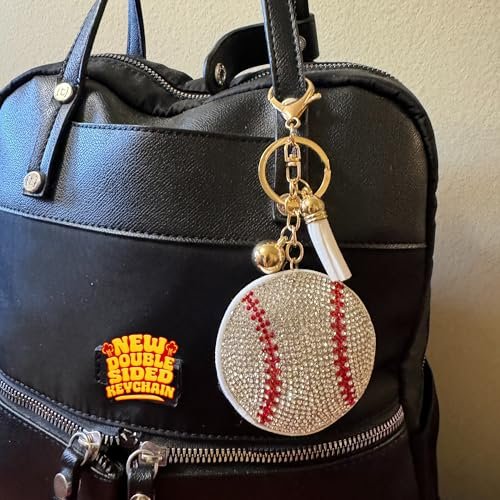 Popfizzy Bling Baseball Keychain for Women and Girls, Rhinestone Purse Charm, Bag Charm, Girls Baseball Gifts, Double Sided