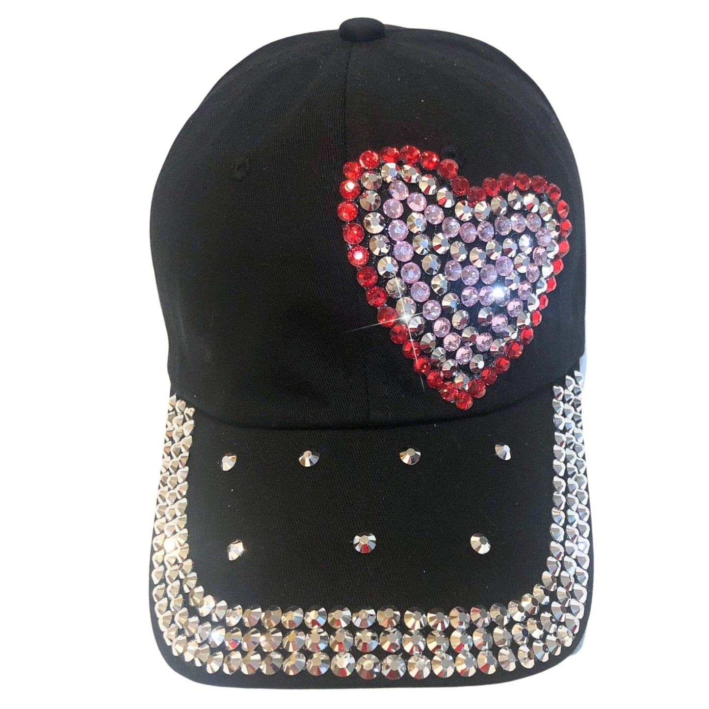 Bedazzled Rhinestone Heart Hat for Women, Black Bling Baseball Cap, Sparkly Gift