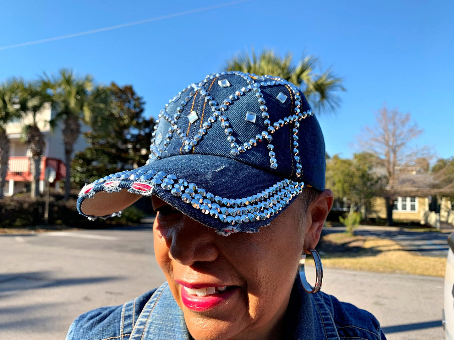 Popfizzy Rhinestone Baseball Cap for Women and Girls, Cute Bedazzled Hats, Shiny Bling Denim and Diamond Hat, Sparkly Gifts