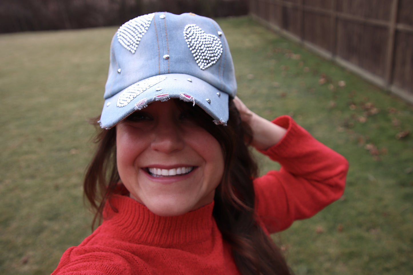 Heart Baseball Cap, Bling Caps for Women and Teenage Girls, Rhinestones Distressed Denim Trucker Hat, Bedazzled Love Cap, Best Friend Gift