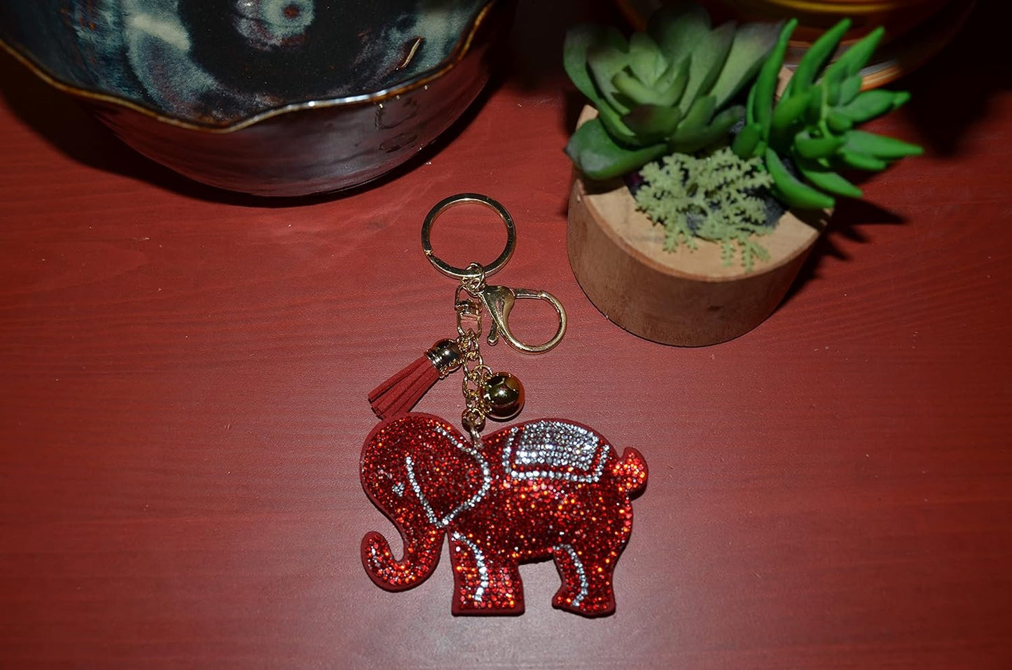Popfizzy Red Elephant Keychains for Women and Girls, Bling Backpack Key Chain for Animal Lovers, Rhinestone Purse Charms