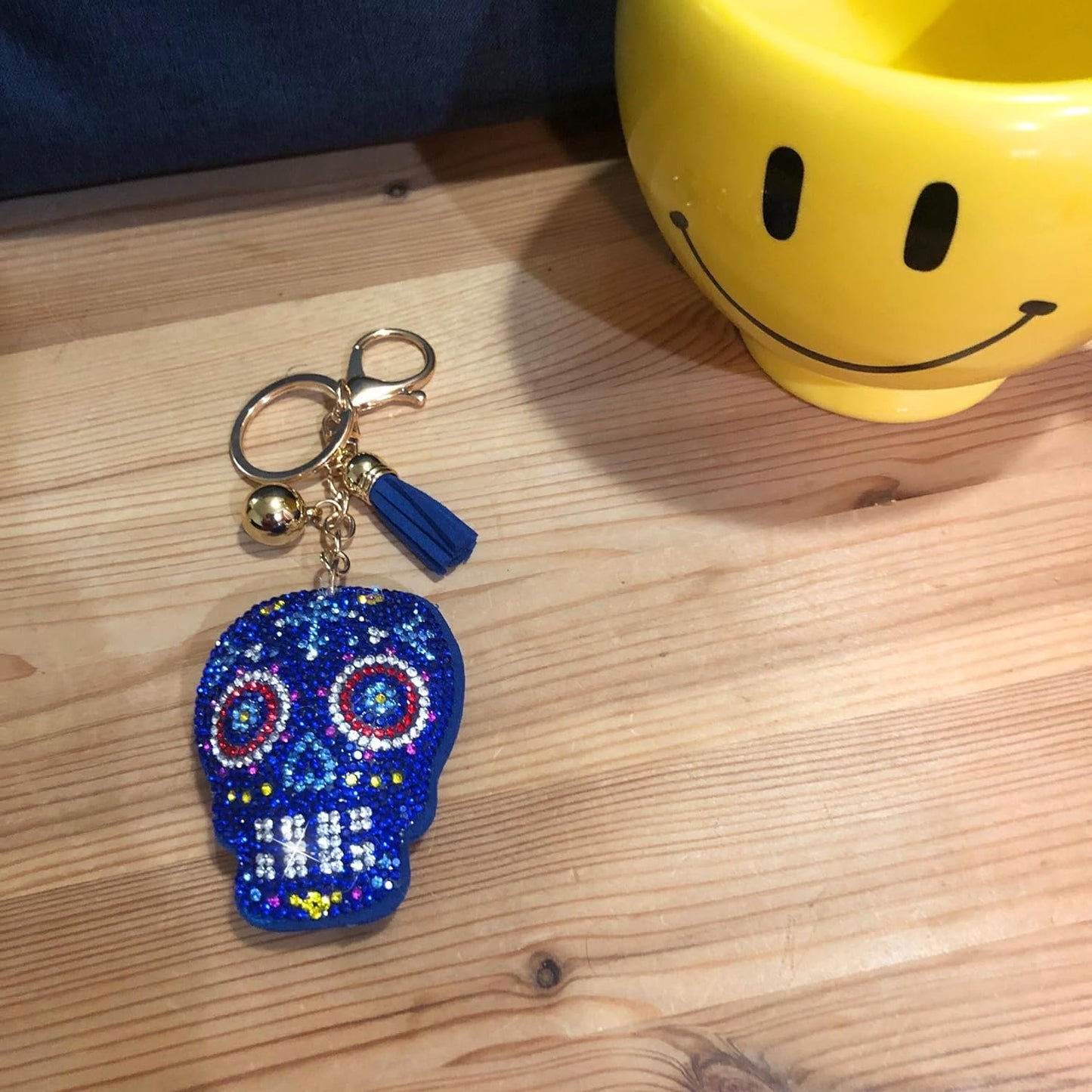 Popfizzy Rhinestone Blue Sugar Skull Keychain for Women and Girls, Bling Sugar Skull Gifts