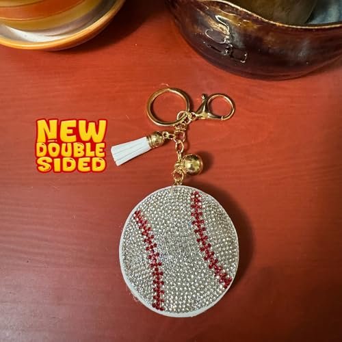 Popfizzy Bling Baseball Keychain for Women and Girls, Rhinestone Purse Charm, Bag Charm, Girls Baseball Gifts, Double Sided