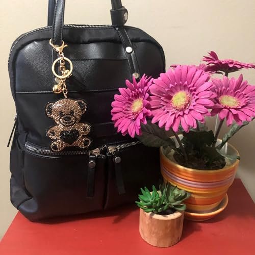 Popfizzy Rhinestone Brown Teddy Bear Keychain for Women, Sparkly Bear Purse Charm, Bling Bear Gifts for Bear Lovers