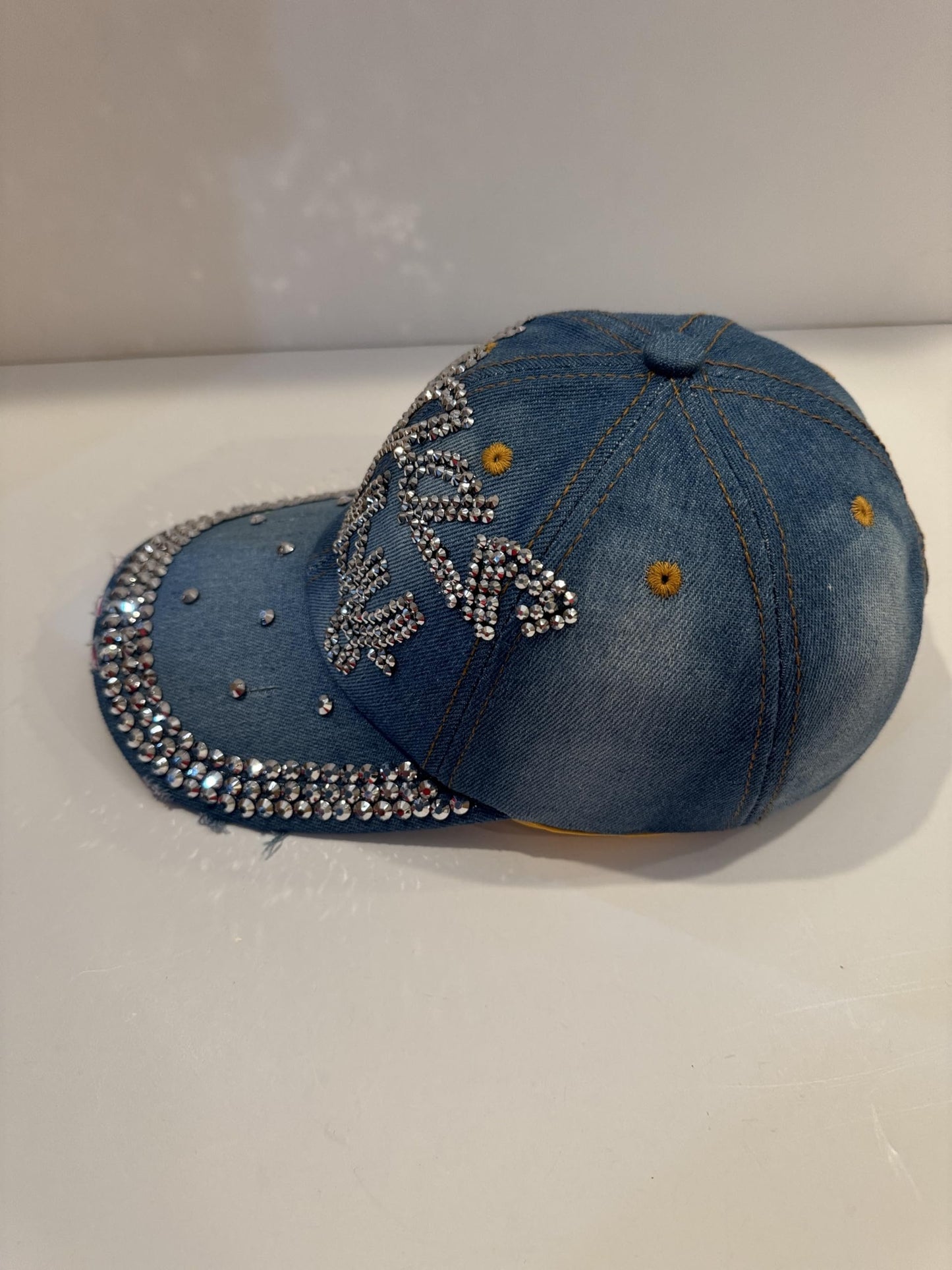 Vegas Baby Rhinestone Trucker Hat - Bling Blue Las Vegas Denim Cap for Women