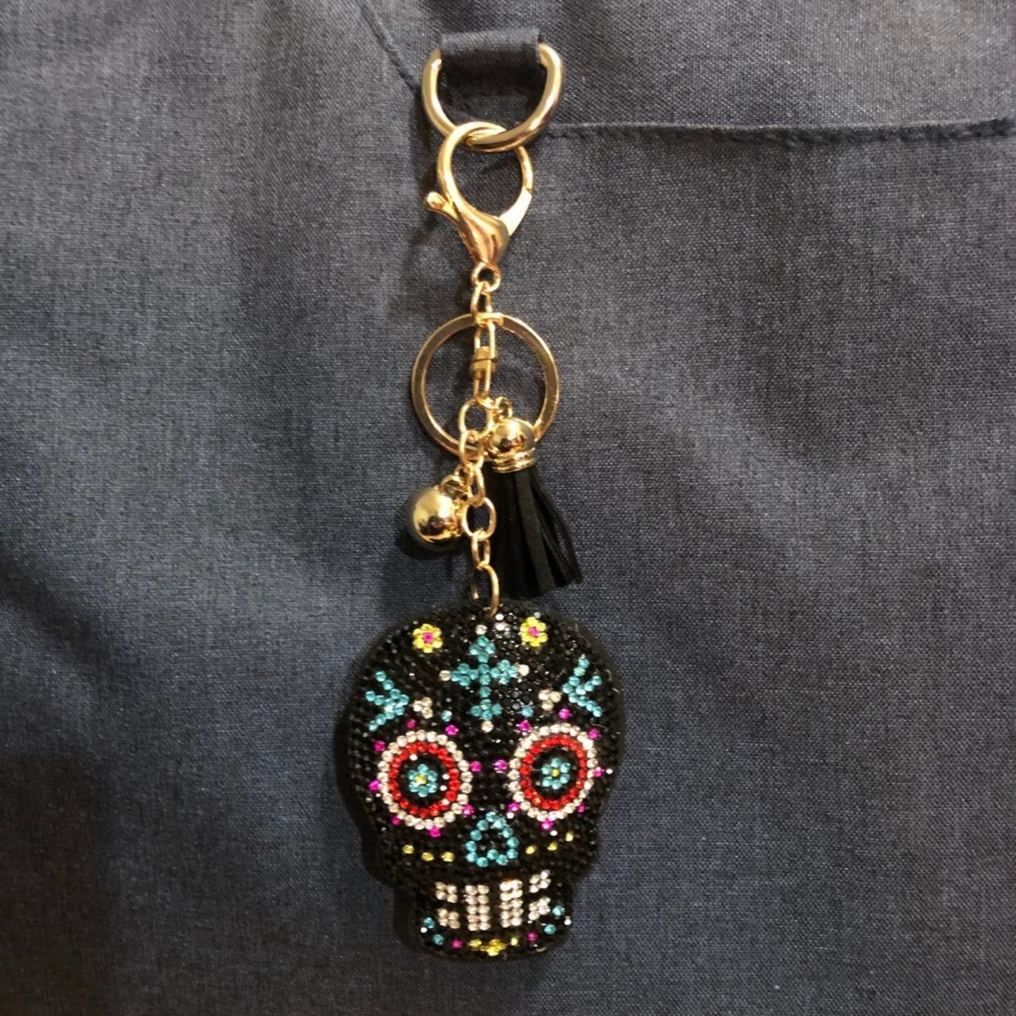 Popfizzy Bling Sugar Skull Keychain for Women and Girls, Rhinestone Purse Charms for Handbags, Sugar Skull Gifts for Women, Gifts for Her, Crystal Bag Charm