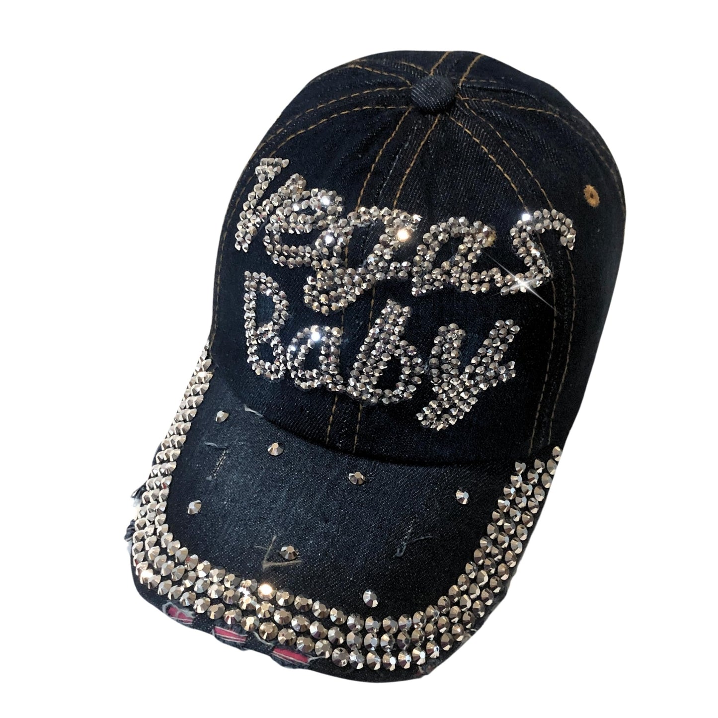 Popfizzy Women's Vegas Baby Hat, Black Baseball Cap with Rhinestones, Las Vegas Souvenir