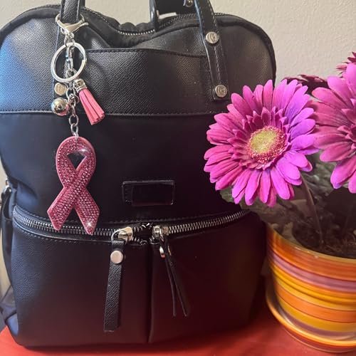Popfizzy Breast Cancer Keychain, Bling Breast Cancer Gifts for Woman, Pink Ribbon Breast Cancer Awareness Accessories