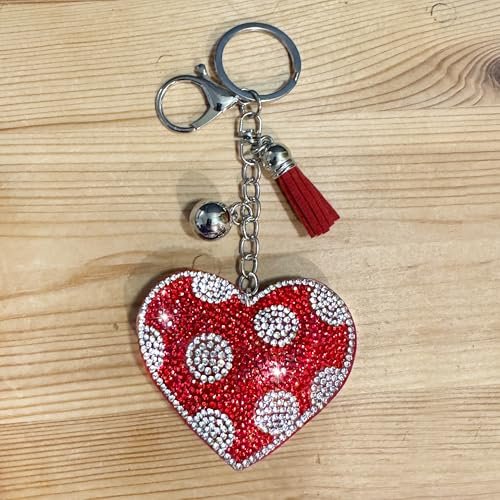Popfizzy Red Heart Keychains for Women and Girls, Bedazzled Polka Dot Purse Charm, Bling Backpack Accessories, Heart Gifts