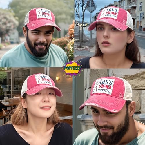 Popfizzy Lets Get Toasted Hat for Men and Women, Funny Drinking Gifts, Jersey Shore Trucker Hats for Adults, Adult Humor Caps