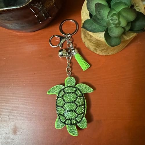Popfizzy Green Turtle Keychain Accessories for Women and Girls, Rhinestone Animal Backpack Key Chain, Bling Purse Charms