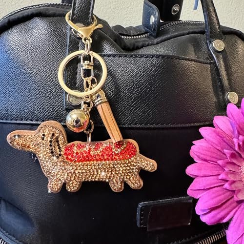 Popfizzy Dachshund Keychain for Women and Girls, Weiner Dog Backpack Key Chain, Bling Purse Charms, Gifts for Dog Lovers