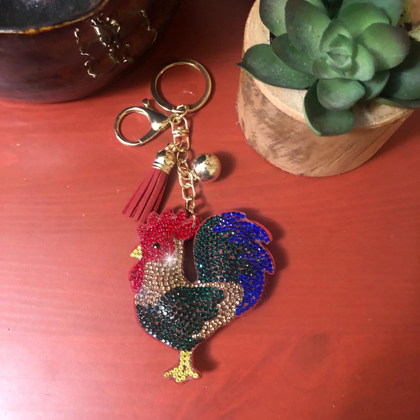 Popfizzy Rooster Keychain Accessories, Animal Backpack Key Chain, Rhinestone Purse Charms, Rooster Gifts for Animal Lovers