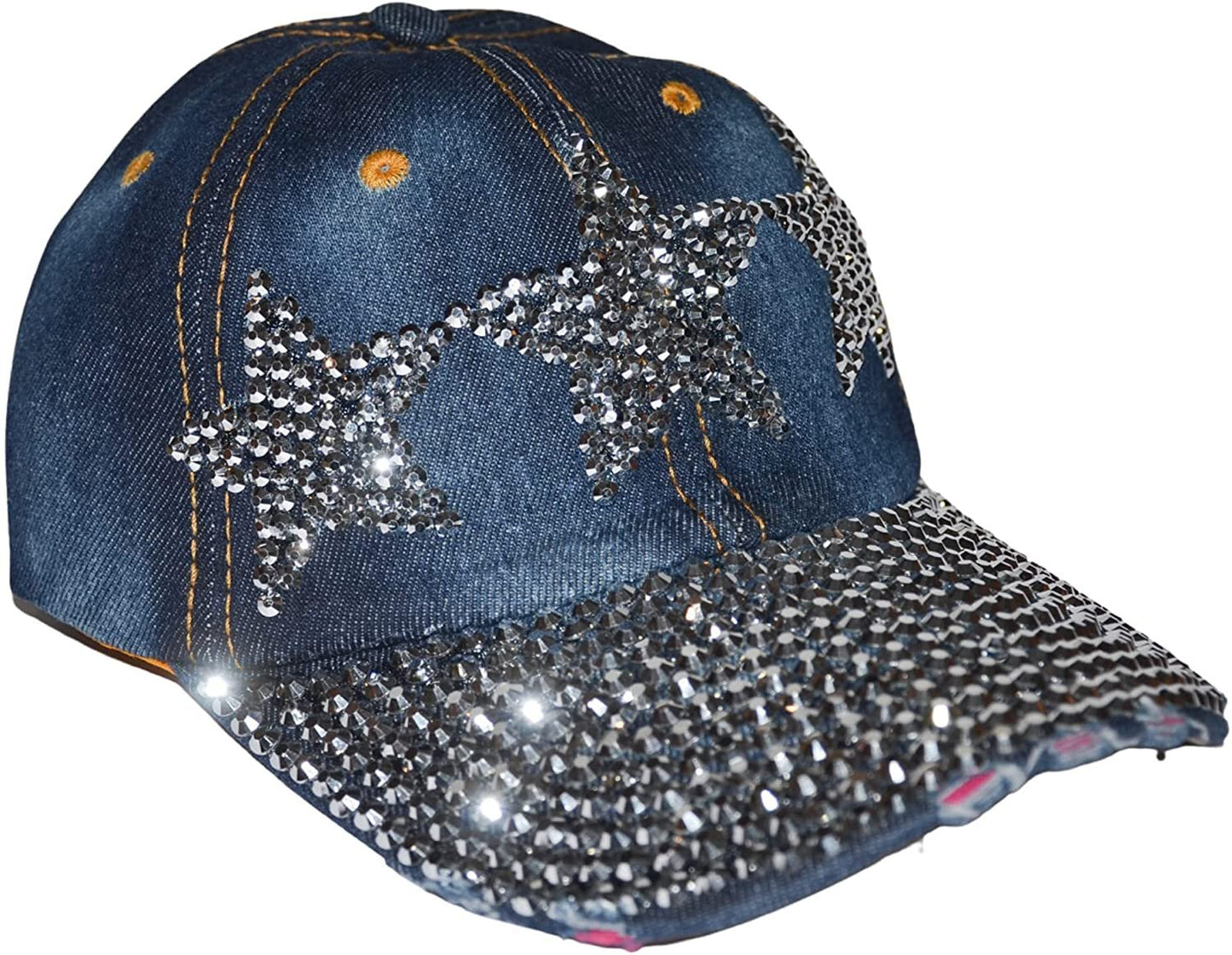 Star Hat for Girls and Women Rhinestone Hat, Bedazzled Baseball Caps, Distressed Hat, Fancy Denim Bejeweled Hats