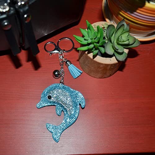 Popfizzy Blue Dolphin Keychain Accessories for Women and Girls, Bling Backpack Charm, Bedazzled Bag Charms, Dolphin Gifts