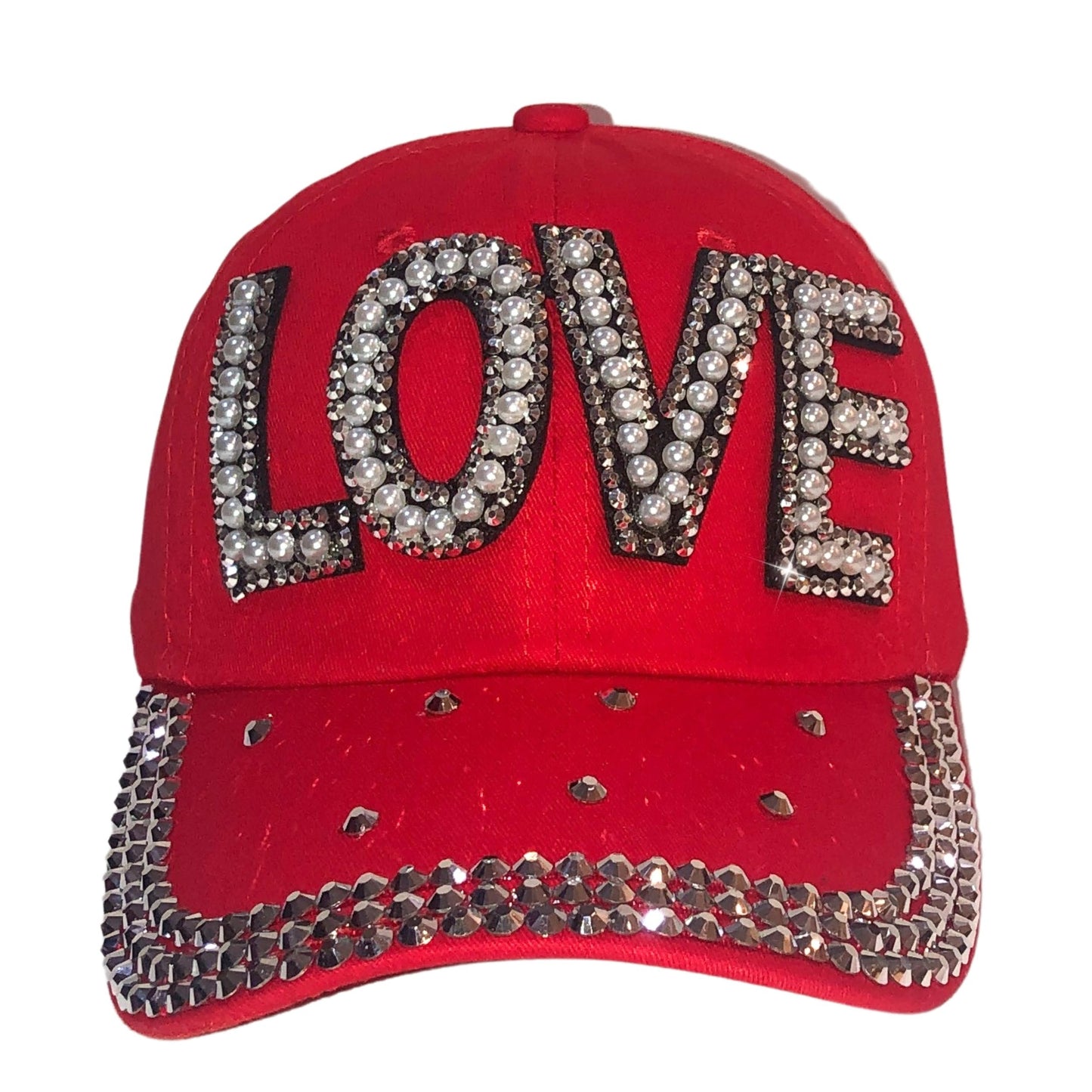 Popfizzy Red Love Hats for Women, Rhinestone Hat, Love Cap, Bling Hats for Women, Bedazzled Baseball Cap for Women, Bling Gift for Women