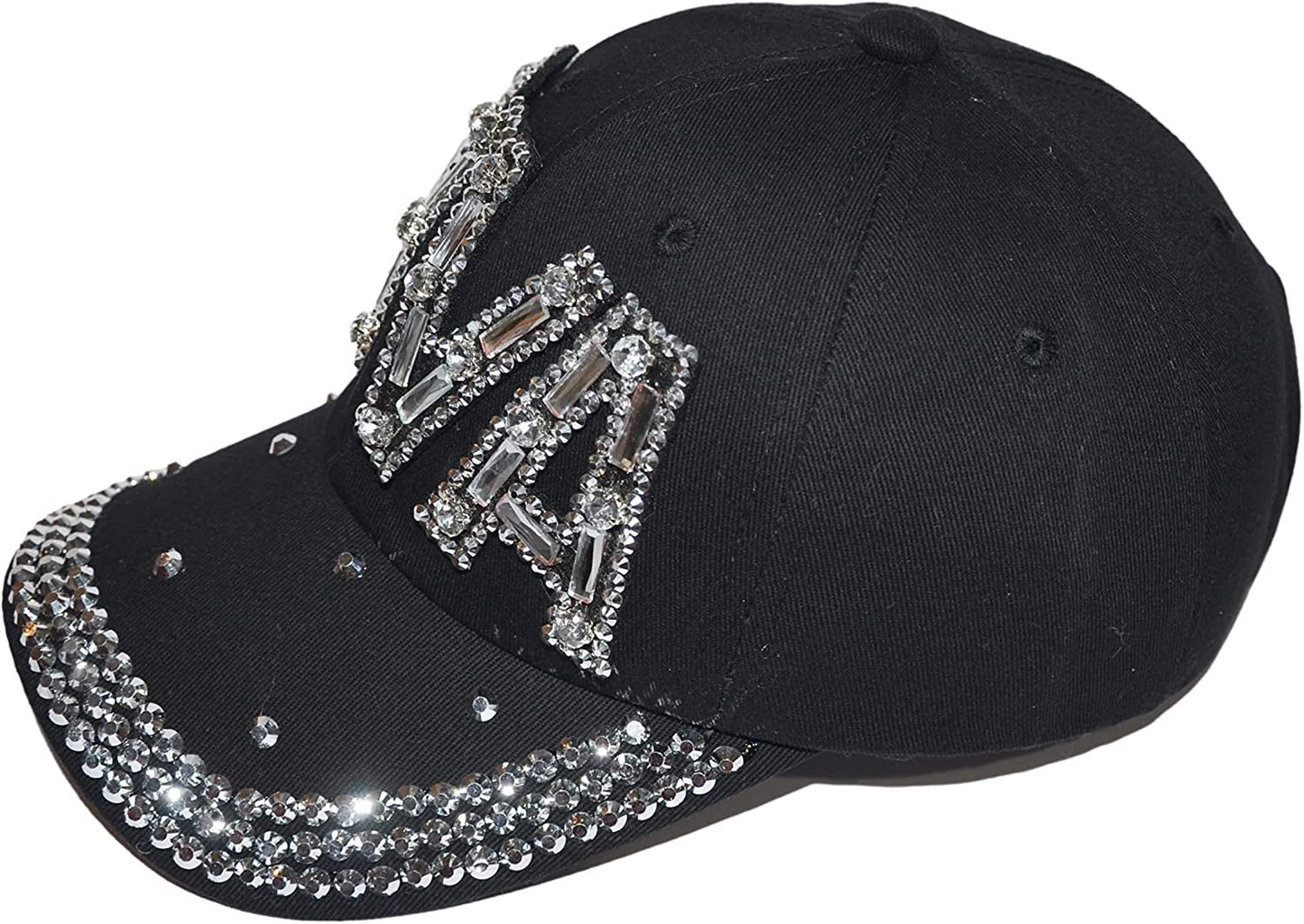 Popfizzy Women’s Rhinestone Diva Hat, Adult Bling Black Baseball Cap