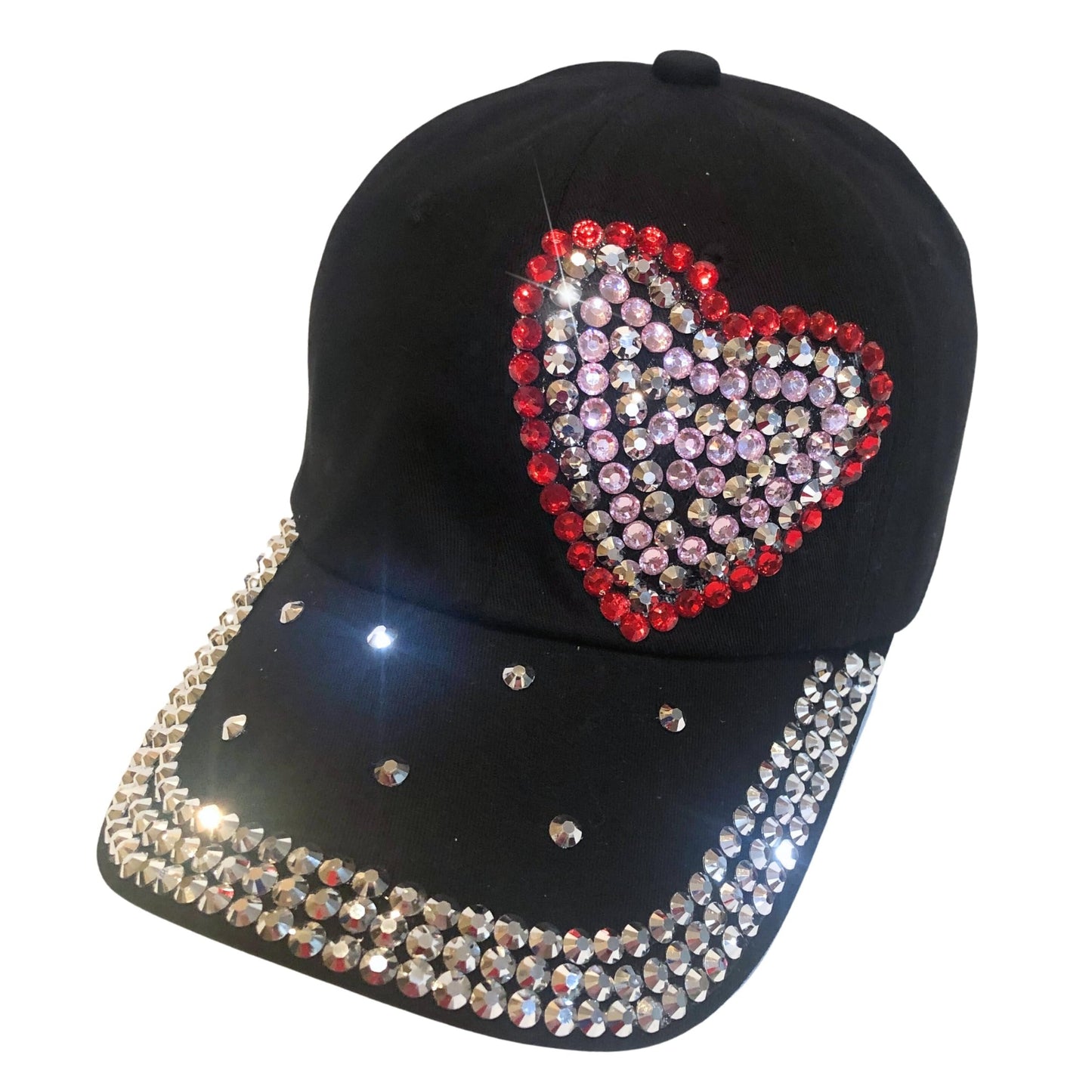 Bedazzled Rhinestone Heart Hat for Women, Black Bling Baseball Cap, Sparkly Gift