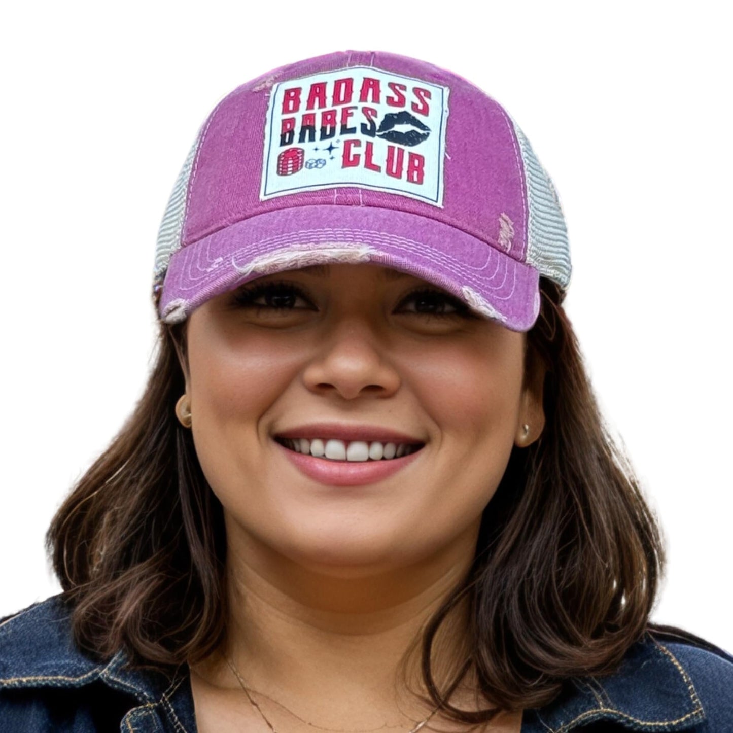 Popfizzy Badass Babes Club Funny Vintage Trucker Hats for Women, Adult Humor Cap, Distressed Baseball Cap (Badass Babes Club)