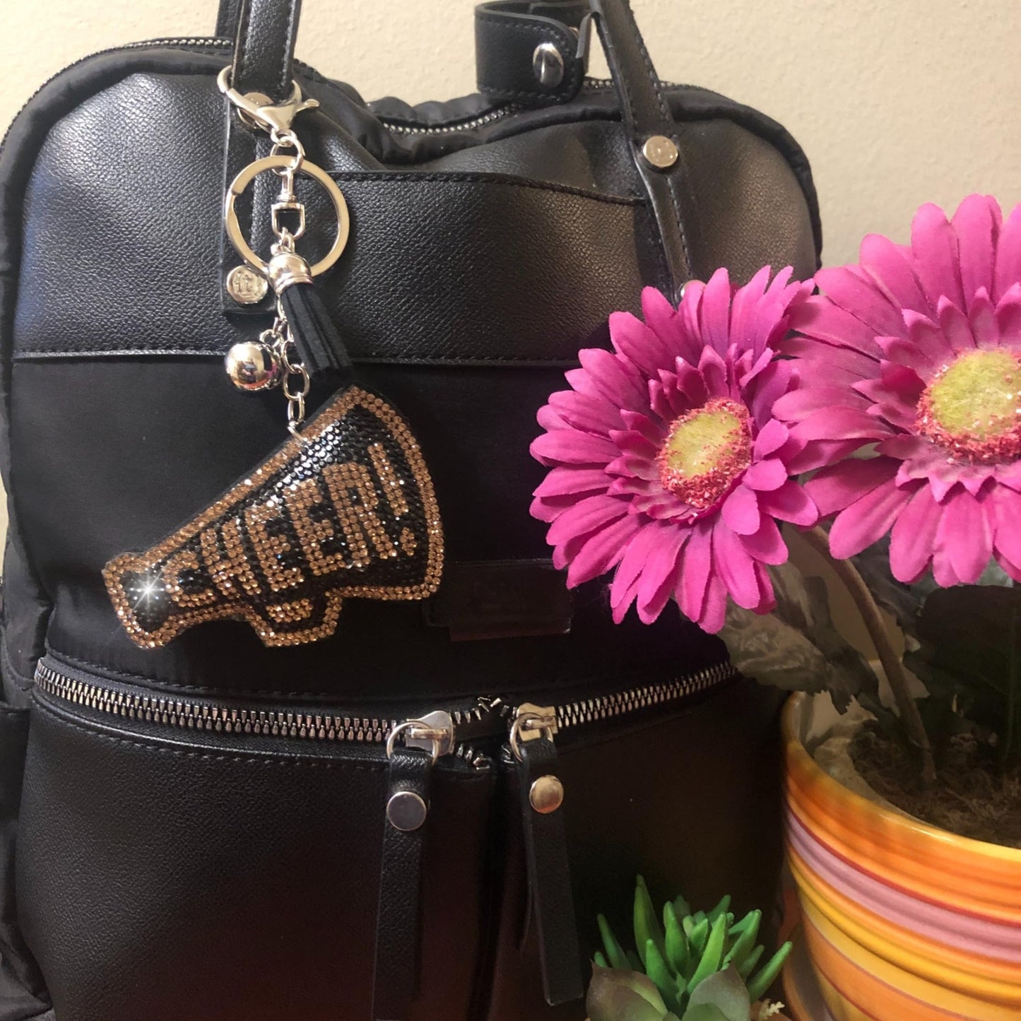 Popfizzy Gold and Black Cheer Keychain for Women and Girls, Cheerleader Bag Charm